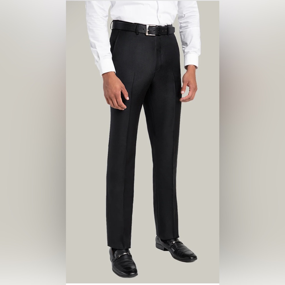 Santorelli luxury serge Wool Roma Flat Front Trouser Black Italy Size 34 - Picture 3 of 12